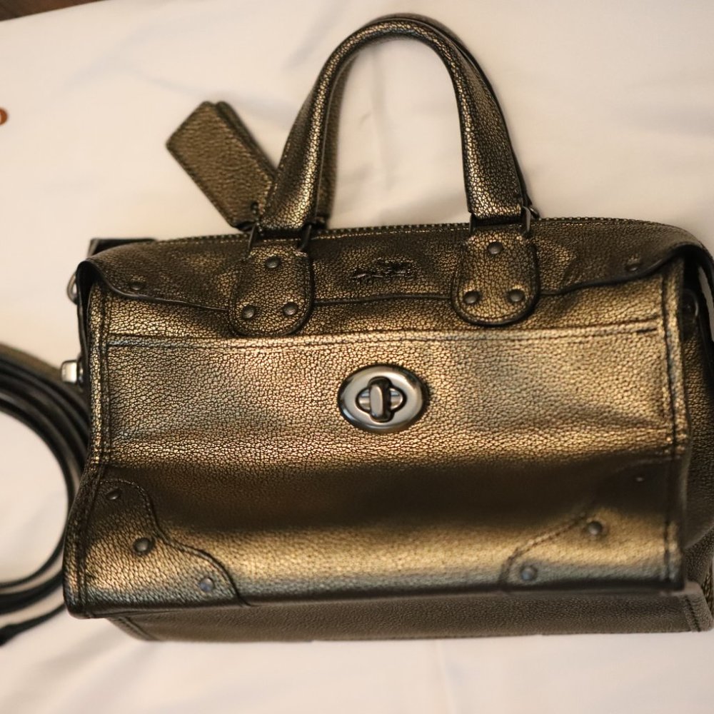 COACH METALLIC  LEATHER RHYDER 24 SATCHEL HANDBAG CROSSBODY DETACHABLE STRAP EUC - Picture 10 of 16